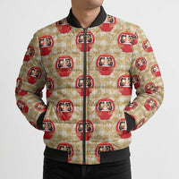 Japanese Daruma Doll Bomber Puffer Jacket Palaka With Seamless Bamboo Pattern LT14 - Polynesian Pride