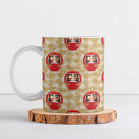 Japanese Daruma Doll Ceramic Mug Palaka With Seamless Bamboo Pattern LT14 Beige - Polynesian Pride