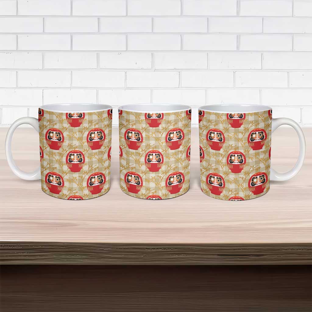 Japanese Daruma Doll Ceramic Mug Palaka With Seamless Bamboo Pattern LT14 - Polynesian Pride