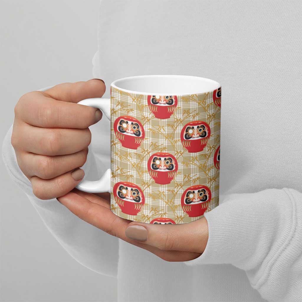 Japanese Daruma Doll Ceramic Mug Palaka With Seamless Bamboo Pattern LT14 - Polynesian Pride