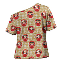 Japanese Daruma Doll Cross Shoulder Shirt Palaka With Seamless Bamboo Pattern LT14 - Polynesian Pride