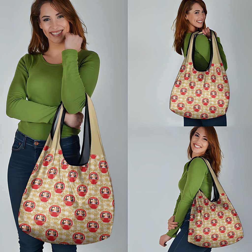 Japanese Daruma Doll Grocery Bag Palaka With Seamless Bamboo Pattern LT14 - Polynesian Pride