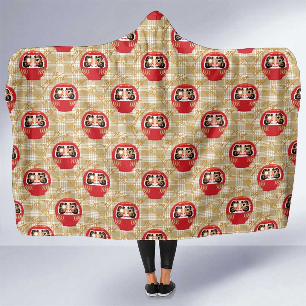 Japanese Daruma Doll Hooded Blanket Palaka With Seamless Bamboo Pattern LT14 One Size Beige - Polynesian Pride