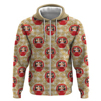 Japanese Daruma Doll Hoodie Palaka With Seamless Bamboo Pattern LT14 Zip Hoodie Beige - Polynesian Pride