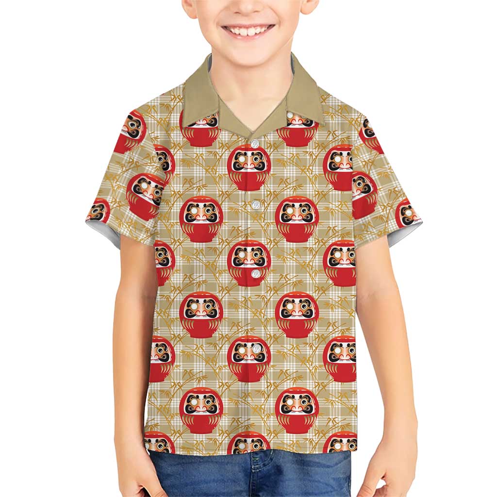 Japanese Daruma Doll Kid Hawaiian Shirt Palaka With Seamless Bamboo Pattern LT14 Kid Beige - Polynesian Pride