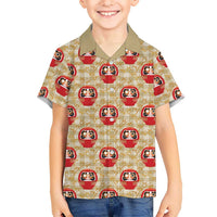 Japanese Daruma Doll Kid Hawaiian Shirt Palaka With Seamless Bamboo Pattern LT14 Kid Beige - Polynesian Pride