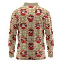 Japanese Daruma Doll Long Sleeve Polo Shirt Palaka With Seamless Bamboo Pattern LT14 - Polynesian Pride
