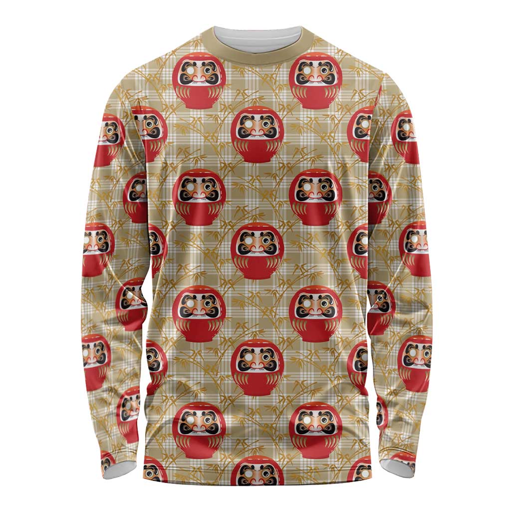 Japanese Daruma Doll Long Sleeve Shirt Palaka With Seamless Bamboo Pattern LT14 Unisex Beige - Polynesian Pride