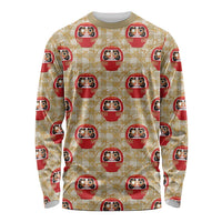 Japanese Daruma Doll Long Sleeve Shirt Palaka With Seamless Bamboo Pattern LT14 Unisex Beige - Polynesian Pride