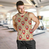 Japanese Daruma Doll Men Tank Top Palaka With Seamless Bamboo Pattern LT14 Beige - Polynesian Pride