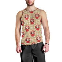 Japanese Daruma Doll Men Tank Top Palaka With Seamless Bamboo Pattern LT14 - Polynesian Pride