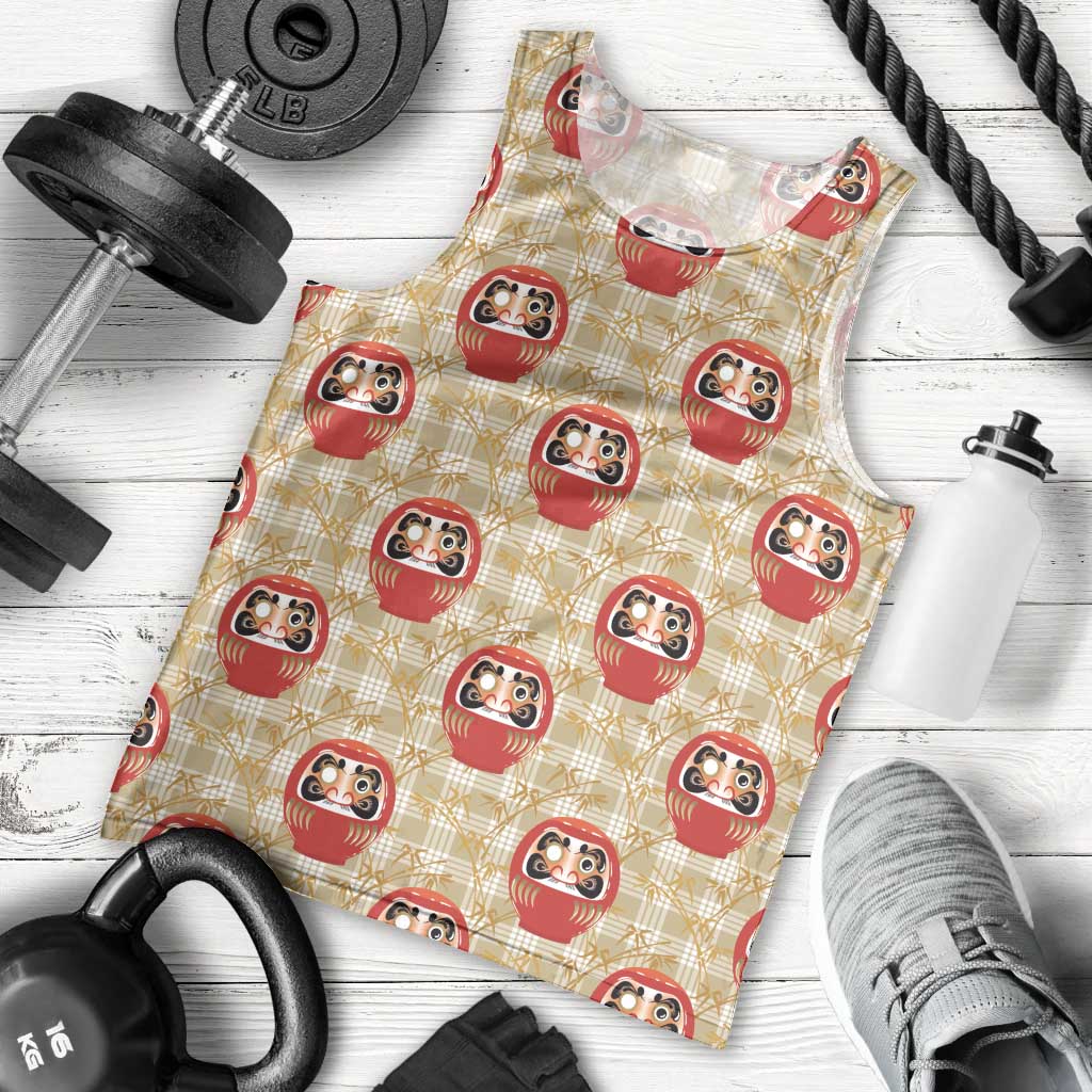 Japanese Daruma Doll Men Tank Top Palaka With Seamless Bamboo Pattern LT14 - Polynesian Pride