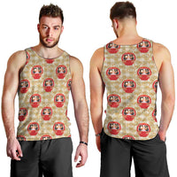 Japanese Daruma Doll Men Tank Top Palaka With Seamless Bamboo Pattern LT14 - Polynesian Pride