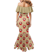 Japanese Daruma Doll Mermaid Dress Palaka With Seamless Bamboo Pattern LT14 - Polynesian Pride