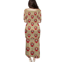 Japanese Daruma Doll Puletasi Palaka With Seamless Bamboo Pattern LT14 - Polynesian Pride
