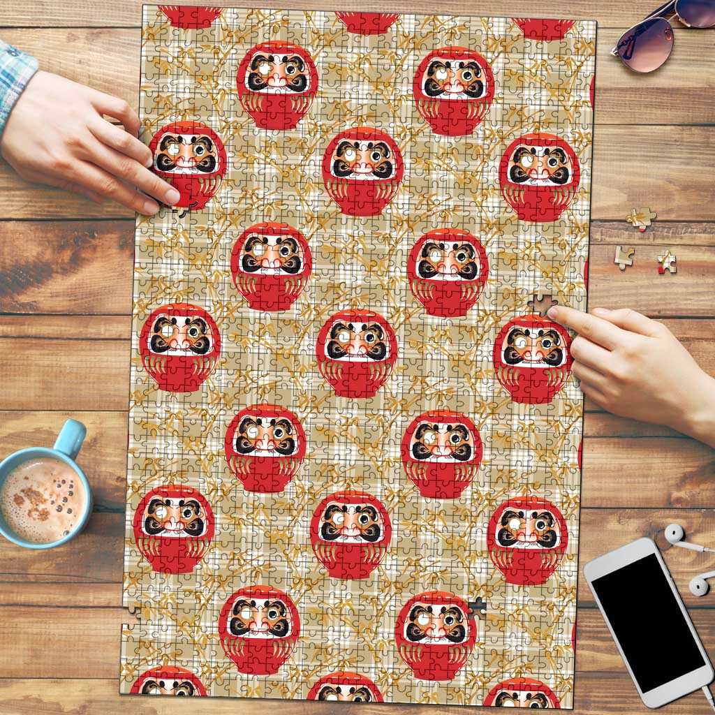 Japanese Daruma Doll Puzzle Palaka With Seamless Bamboo Pattern LT14 Beige - Polynesian Pride