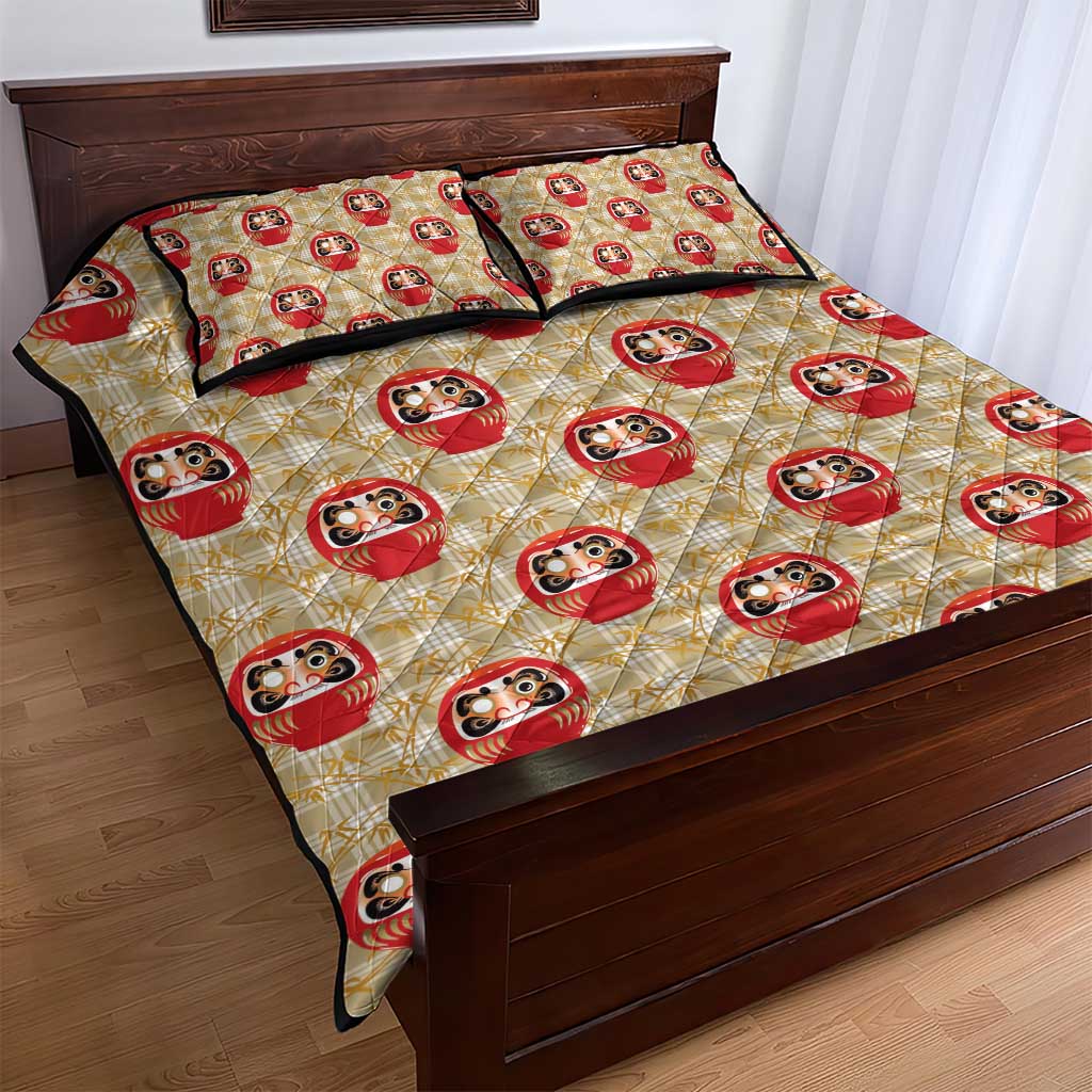Japanese Daruma Doll Quilt Bed Set Palaka With Seamless Bamboo Pattern LT14 - Polynesian Pride