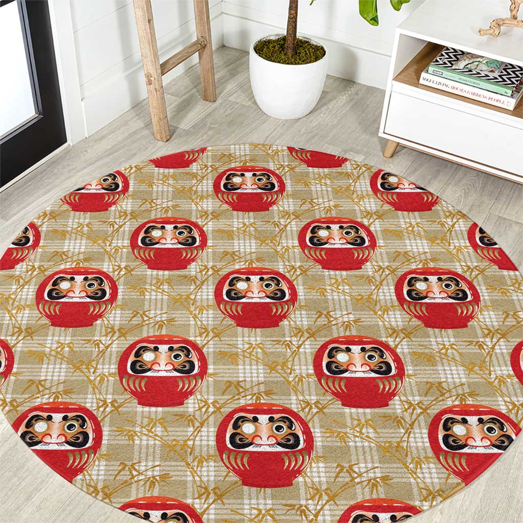 Japanese Daruma Doll Round Carpet Palaka With Seamless Bamboo Pattern LT14 Beige - Polynesian Pride