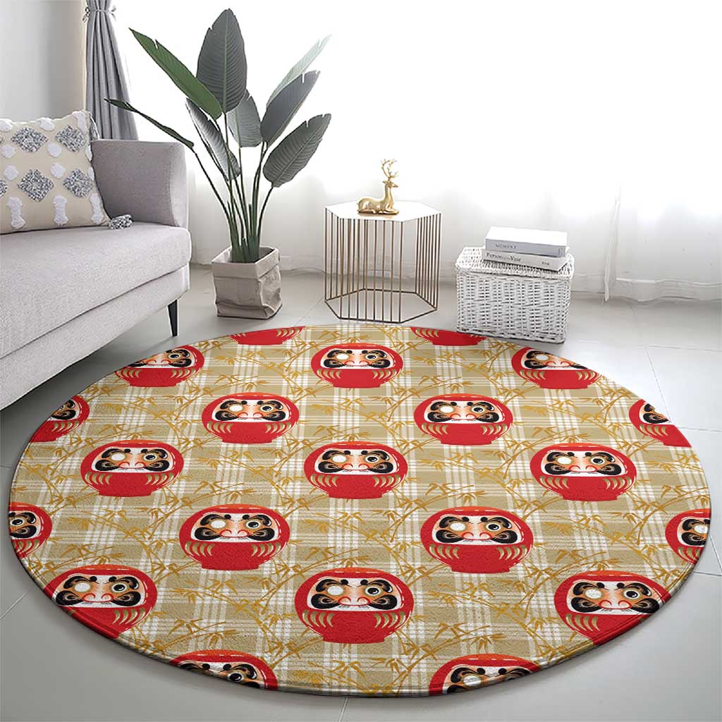 Japanese Daruma Doll Round Carpet Palaka With Seamless Bamboo Pattern LT14 - Polynesian Pride
