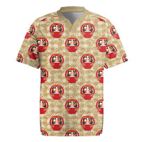 Japanese Daruma Doll Rugby Jersey Palaka With Seamless Bamboo Pattern LT14 Beige - Polynesian Pride