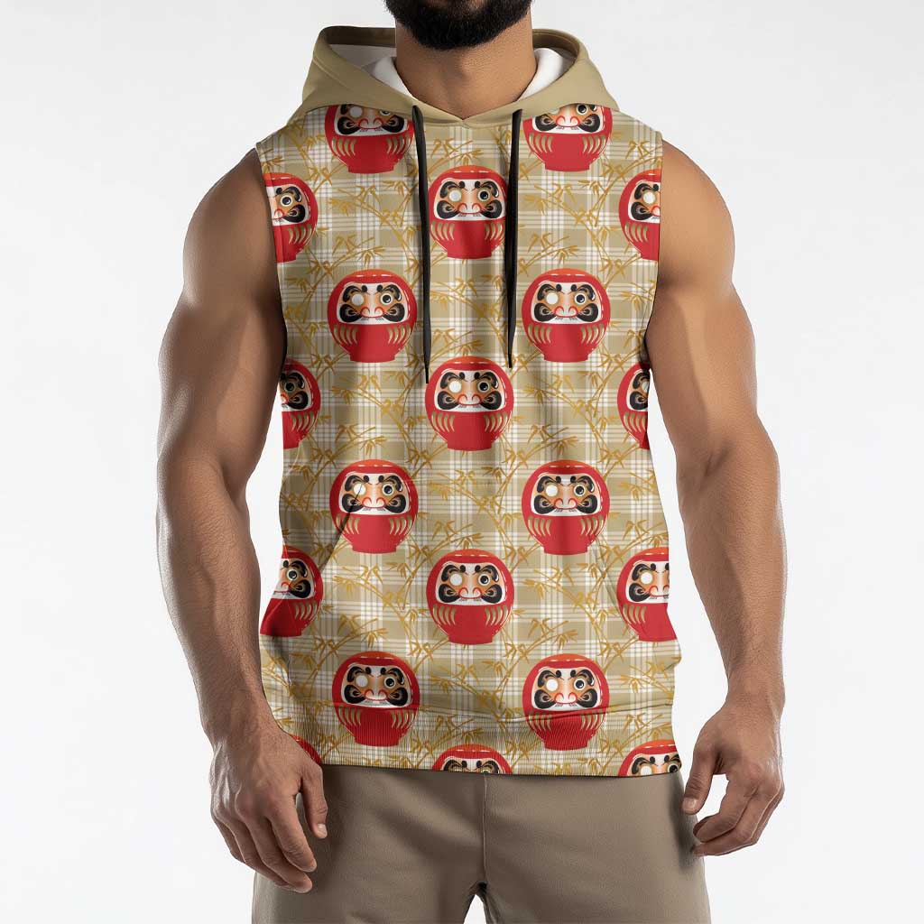 Japanese Daruma Doll Sleeveless Hoodie Palaka With Seamless Bamboo Pattern LT14 - Polynesian Pride