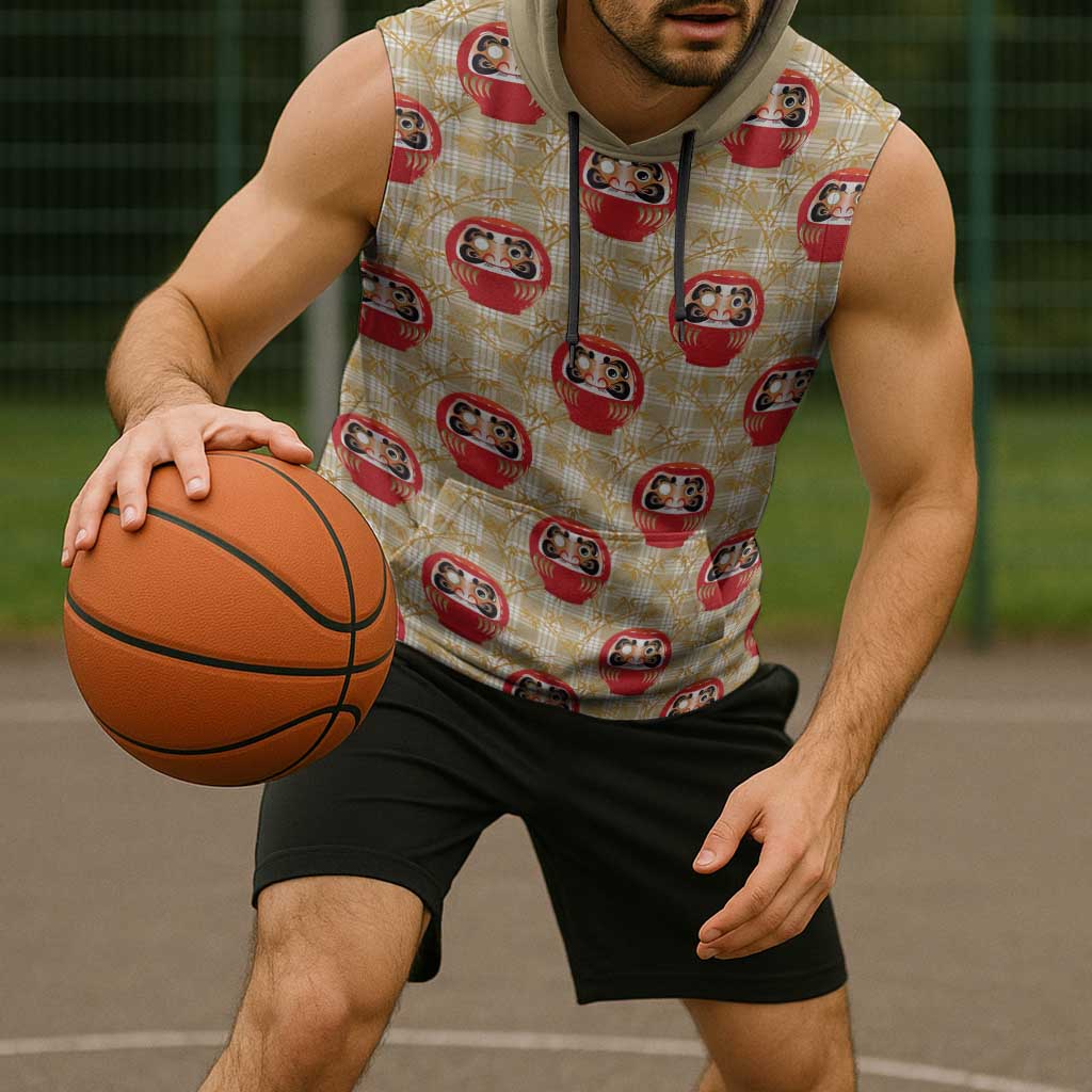 Japanese Daruma Doll Sleeveless Hoodie Palaka With Seamless Bamboo Pattern LT14 - Polynesian Pride