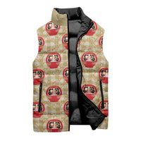 Japanese Daruma Doll Sleeveless Puffer Jacket Palaka With Seamless Bamboo Pattern LT14 - Polynesian Pride