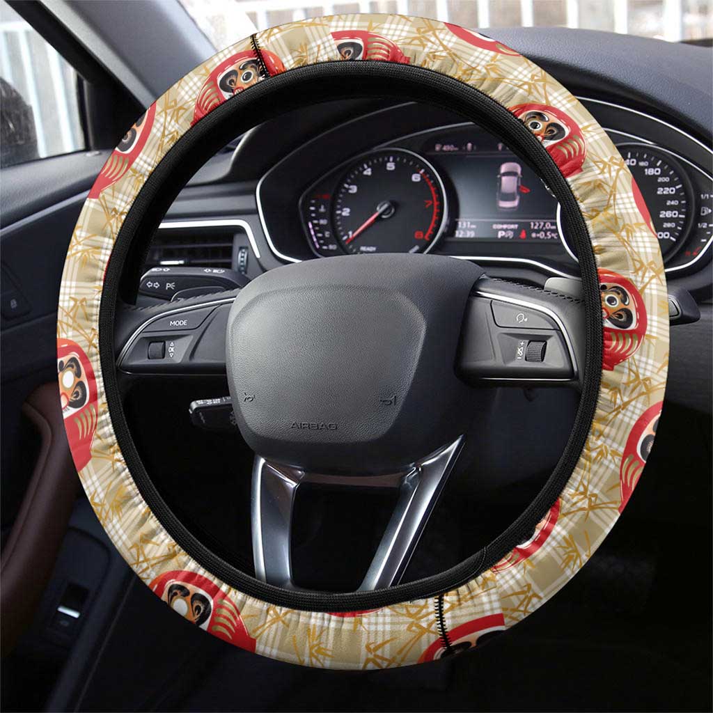 Japanese Daruma Doll Steering Wheel Cover Palaka With Seamless Bamboo Pattern LT14 - Polynesian Pride