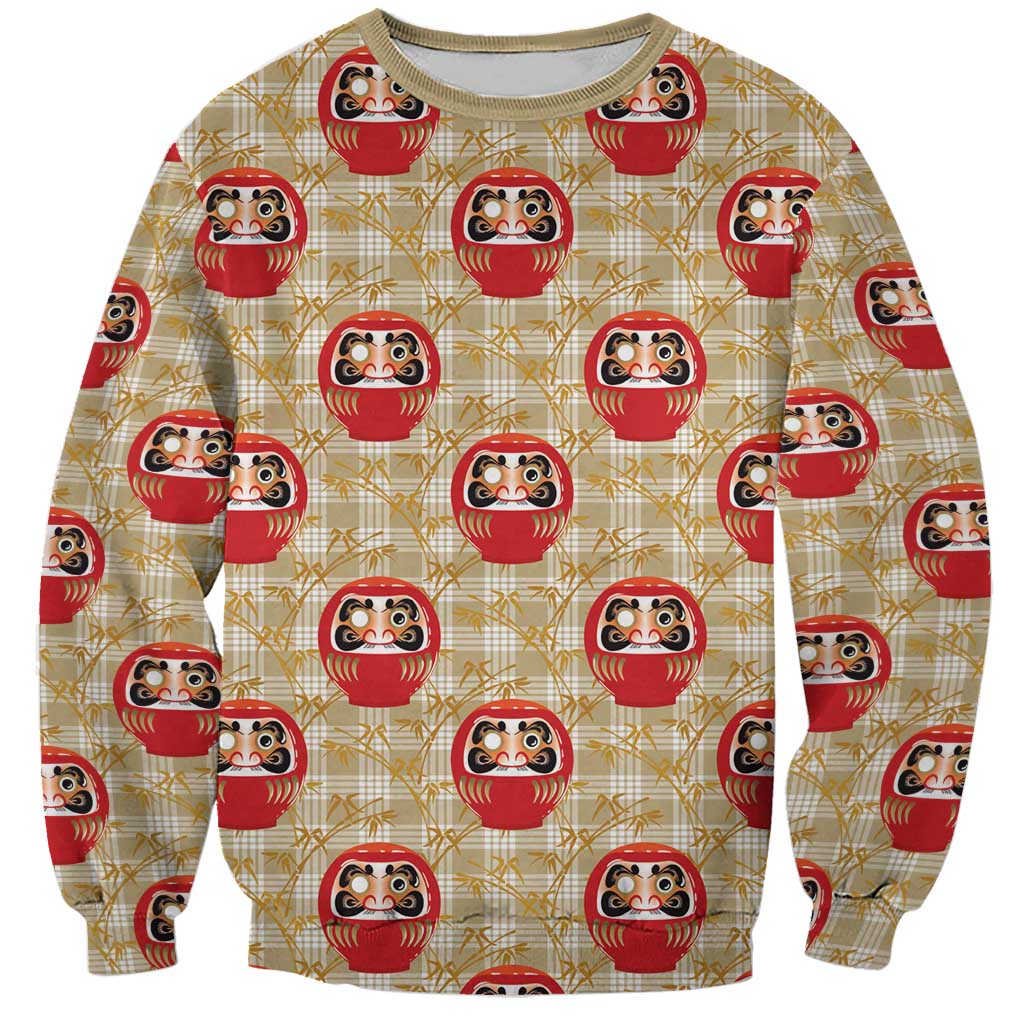 Japanese Daruma Doll Sweatshirt Palaka With Seamless Bamboo Pattern LT14 Unisex Beige - Polynesian Pride
