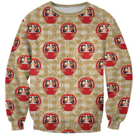 Japanese Daruma Doll Sweatshirt Palaka With Seamless Bamboo Pattern LT14 Unisex Beige - Polynesian Pride