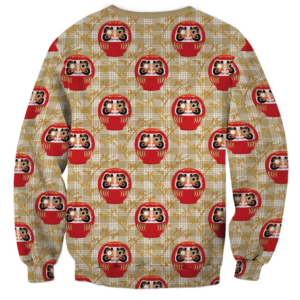 Japanese Daruma Doll Sweatshirt Palaka With Seamless Bamboo Pattern LT14 - Polynesian Pride