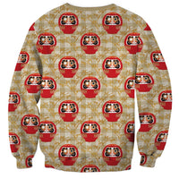 Japanese Daruma Doll Sweatshirt Palaka With Seamless Bamboo Pattern LT14 - Polynesian Pride