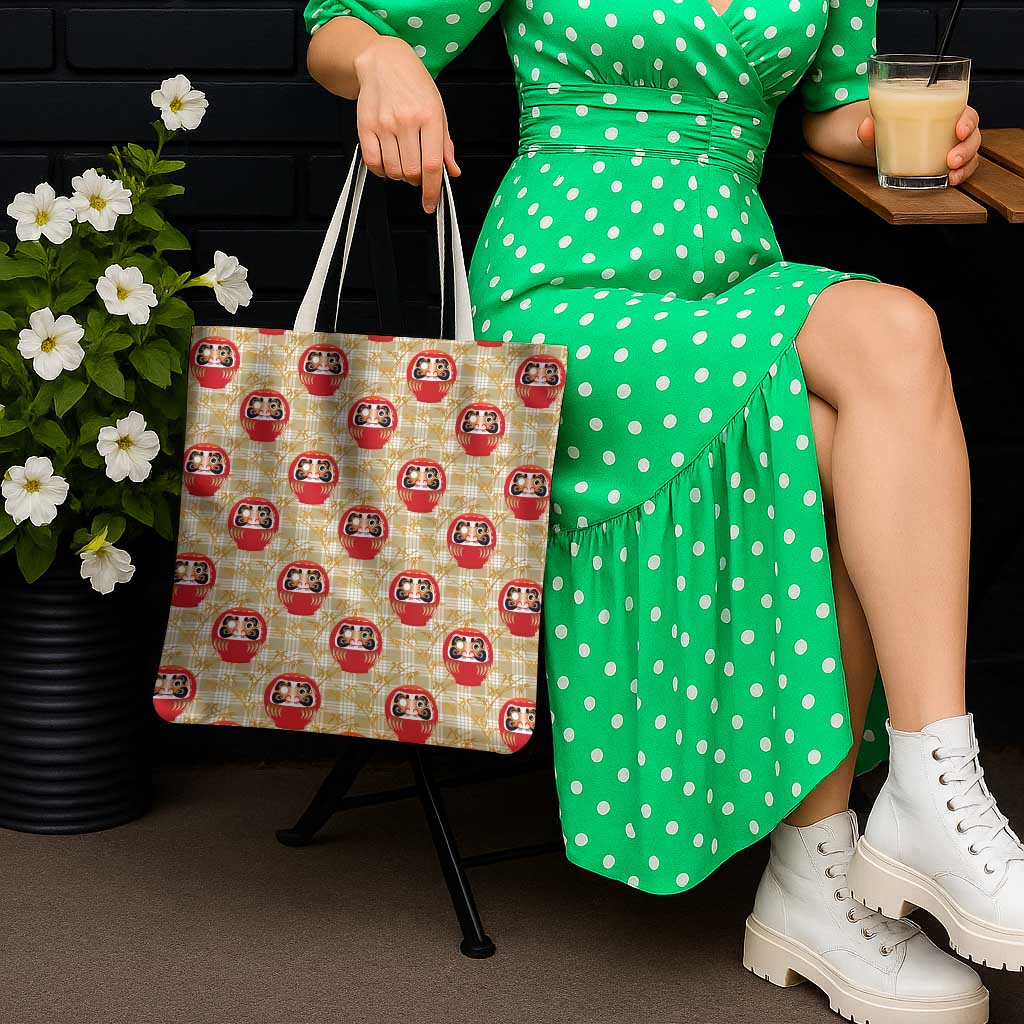 Japanese Daruma Doll Tote Bag Palaka With Seamless Bamboo Pattern LT14 - Polynesian Pride