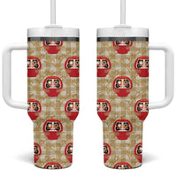 Japanese Daruma Doll Tumbler With Handle Palaka With Seamless Bamboo Pattern LT14 One Size: 40 oz Beige - Polynesian Pride