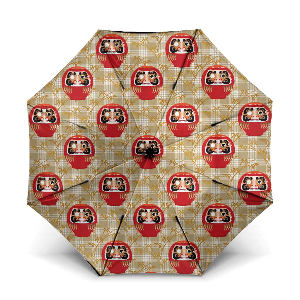 Japanese Daruma Doll Umbrella Palaka With Seamless Bamboo Pattern LT14 One Size Folded 11.42 inch Opened Diameter 37.4 inch Beige - Polynesian Pride