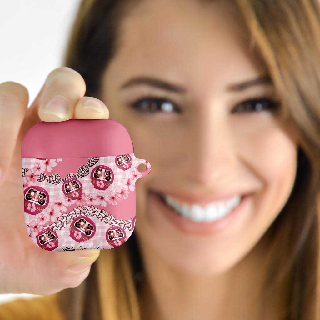 Japanese Daruma Doll Palaka AirPods Case Cherry Blossoms With Shell Lei LT14 - Polynesian Pride