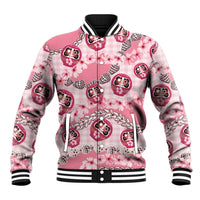 Japanese Daruma Doll Palaka Baseball Jacket Cherry Blossoms With Shell Lei LT14 Unisex Pink - Polynesian Pride