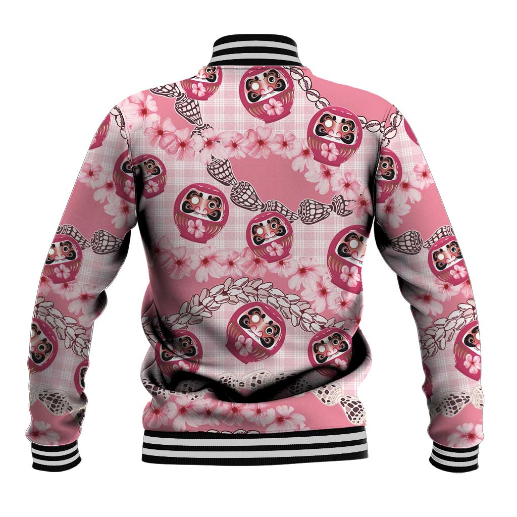 Japanese Daruma Doll Palaka Baseball Jacket Cherry Blossoms With Shell Lei LT14 - Polynesian Pride