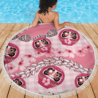 Japanese Daruma Doll Palaka Beach Blanket Cherry Blossoms With Shell Lei LT14 - Polynesian Pride