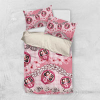 Japanese Daruma Doll Palaka Bedding Set Cherry Blossoms With Shell Lei LT14 US Twin 172cm x 218cm Pink - Polynesian Pride