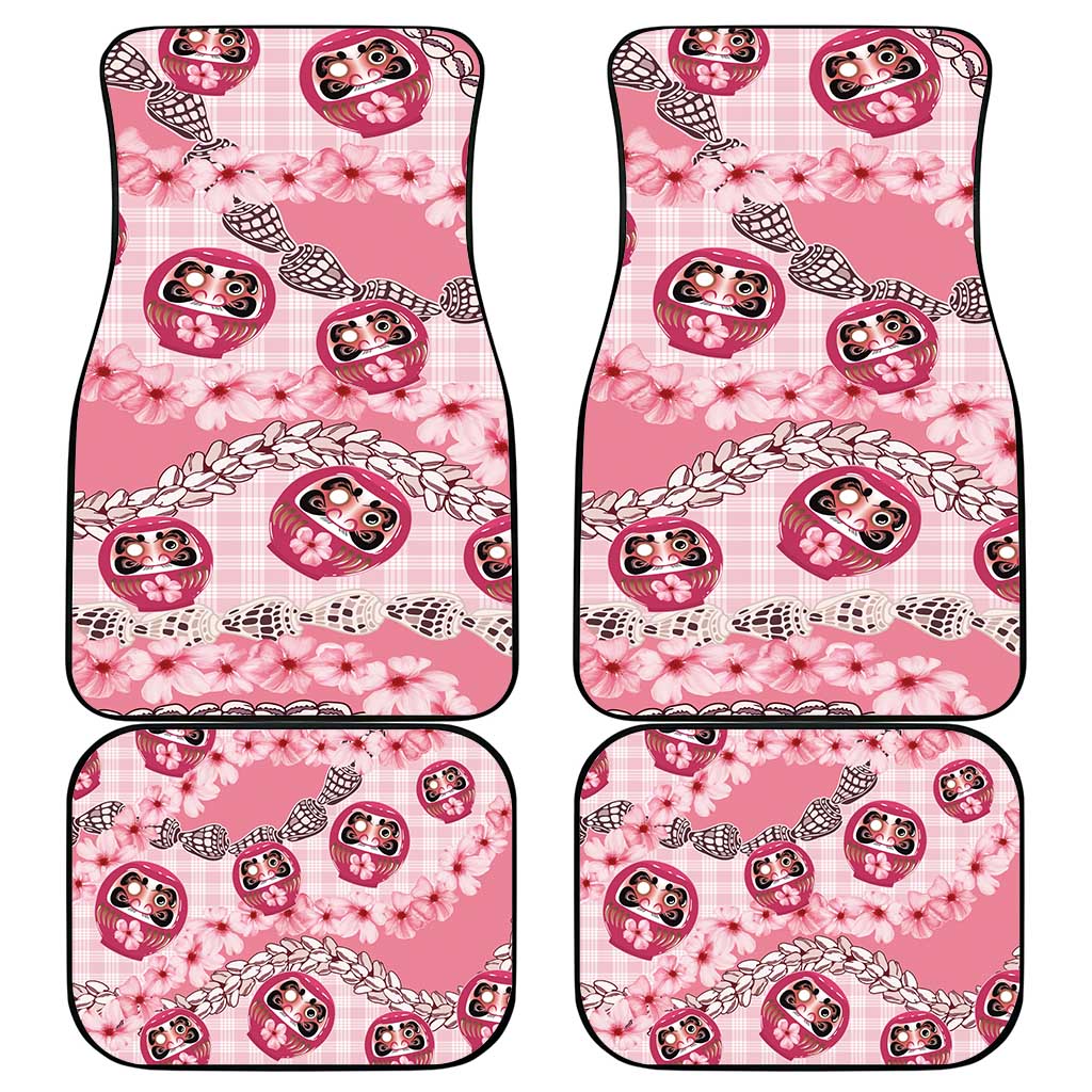 Japanese Daruma Doll Palaka Car Mats Cherry Blossoms With Shell Lei LT14 - Polynesian Pride
