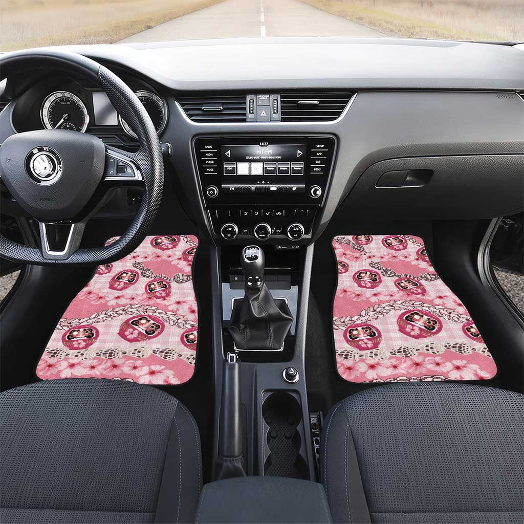 Japanese Daruma Doll Palaka Car Mats Cherry Blossoms With Shell Lei LT14 Set 2pcs - Front Pink - Polynesian Pride