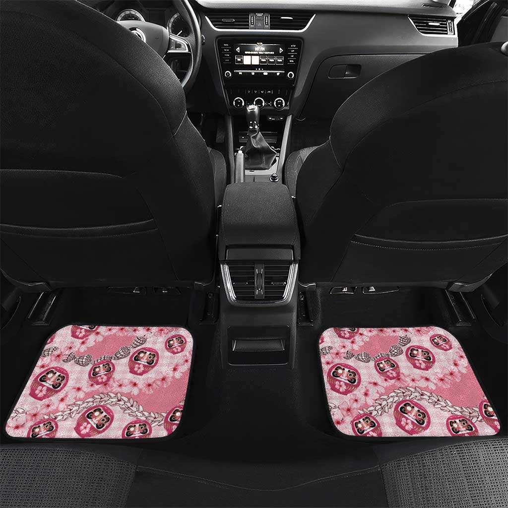 Japanese Daruma Doll Palaka Car Mats Cherry Blossoms With Shell Lei LT14 Set 2pcs - Back Pink - Polynesian Pride