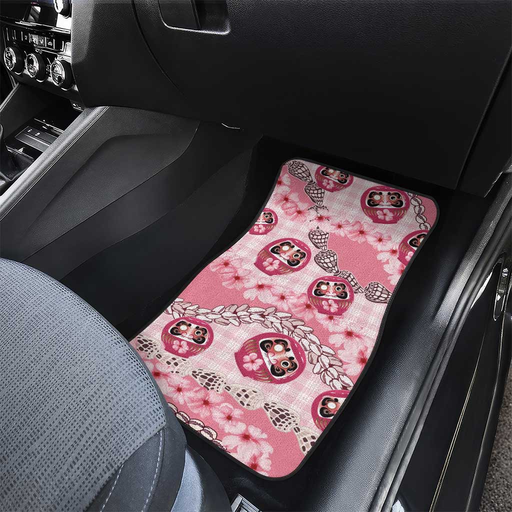 Japanese Daruma Doll Palaka Car Mats Cherry Blossoms With Shell Lei LT14 - Polynesian Pride