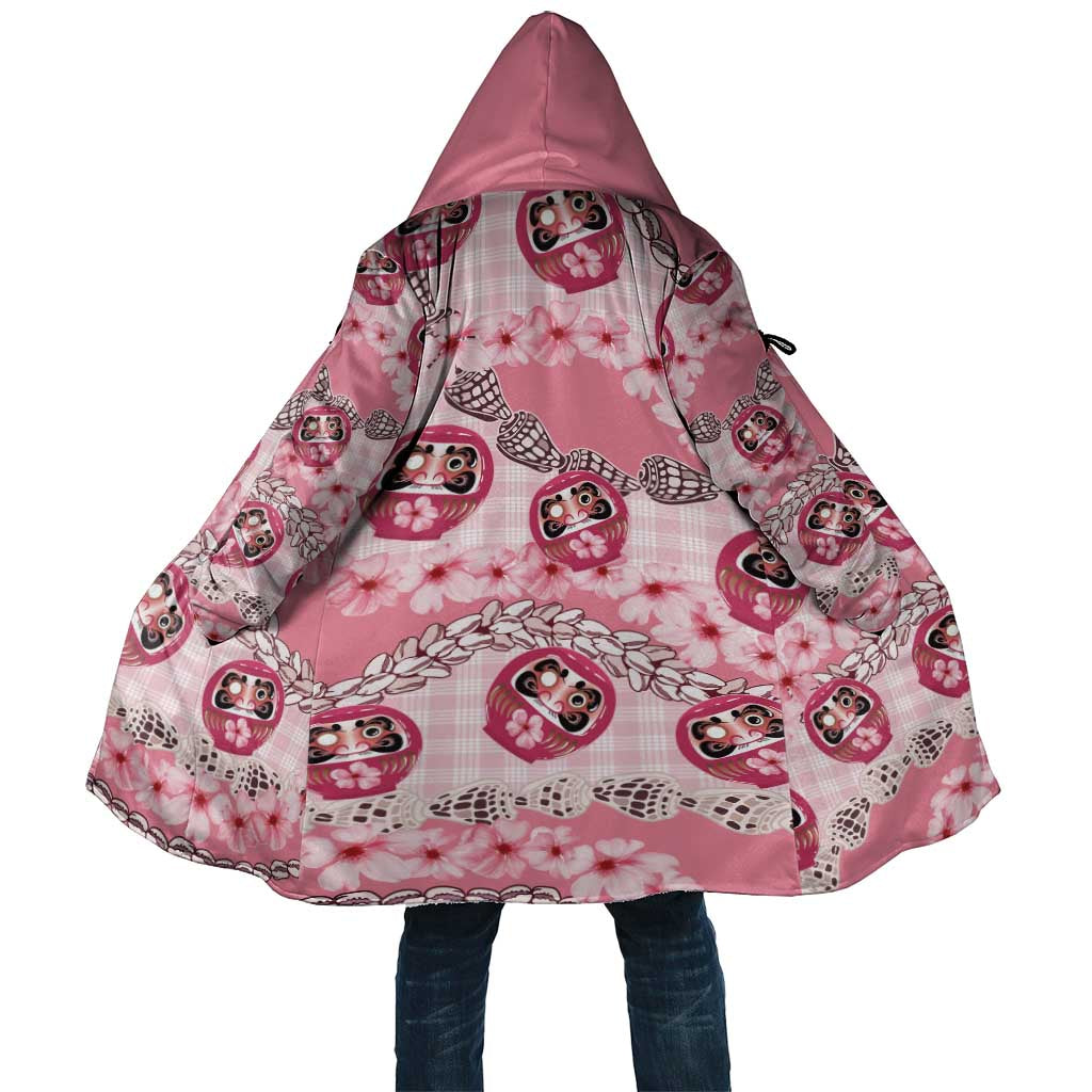 Japanese Daruma Doll Palaka Cloak Cherry Blossoms With Shell Lei LT14 Unisex Pink - Polynesian Pride