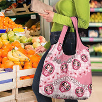 Japanese Daruma Doll Palaka Grocery Bag Cherry Blossoms With Shell Lei LT14 - Polynesian Pride
