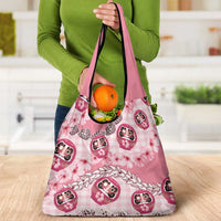 Japanese Daruma Doll Palaka Grocery Bag Cherry Blossoms With Shell Lei LT14 - Polynesian Pride