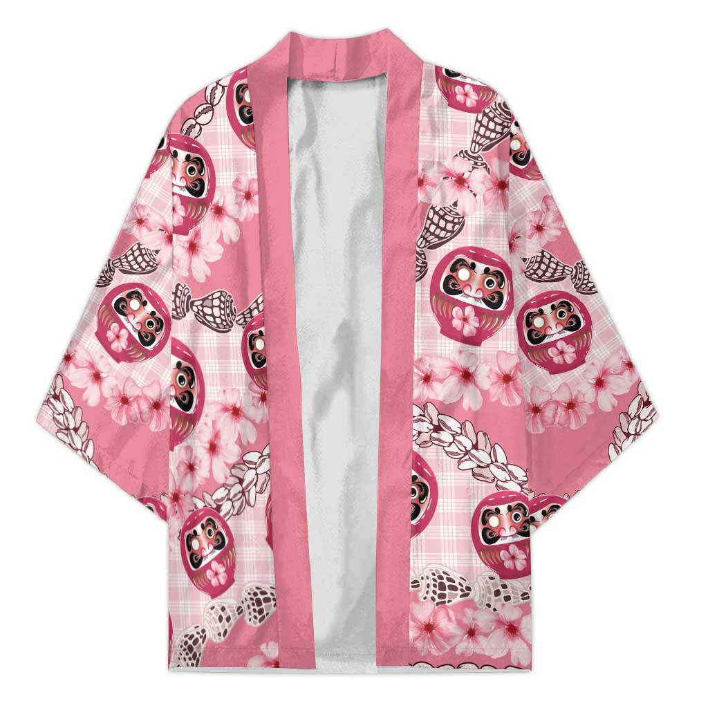 Japanese Daruma Doll Palaka Kimono Cherry Blossoms With Shell Lei LT14 Unisex Pink - Polynesian Pride