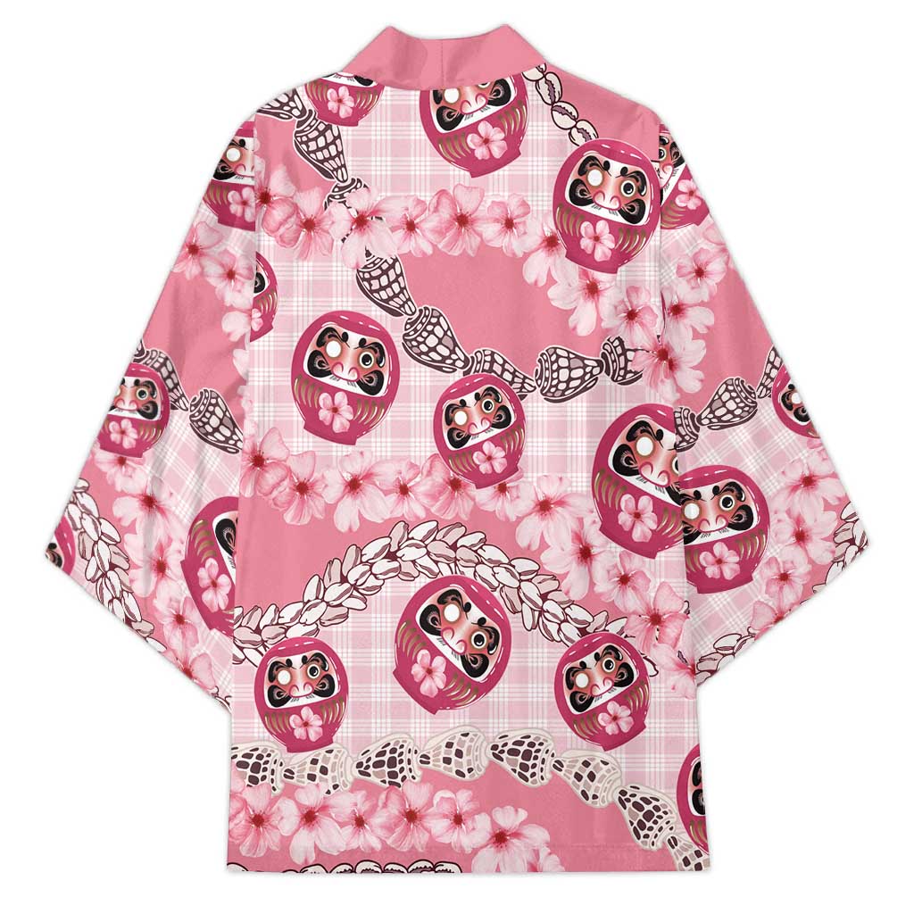 Japanese Daruma Doll Palaka Kimono Cherry Blossoms With Shell Lei LT14 - Polynesian Pride