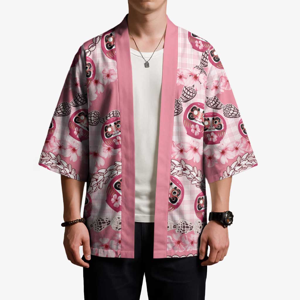 Japanese Daruma Doll Palaka Kimono Cherry Blossoms With Shell Lei LT14 - Polynesian Pride